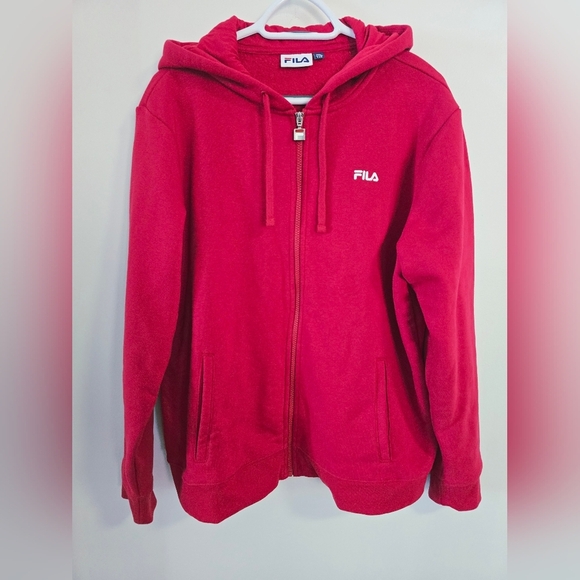 FILA COTTON HOODIE SWEATSHIRT Deep Red Cherry  Full-Zip Size XXL - Picture 2 of 8